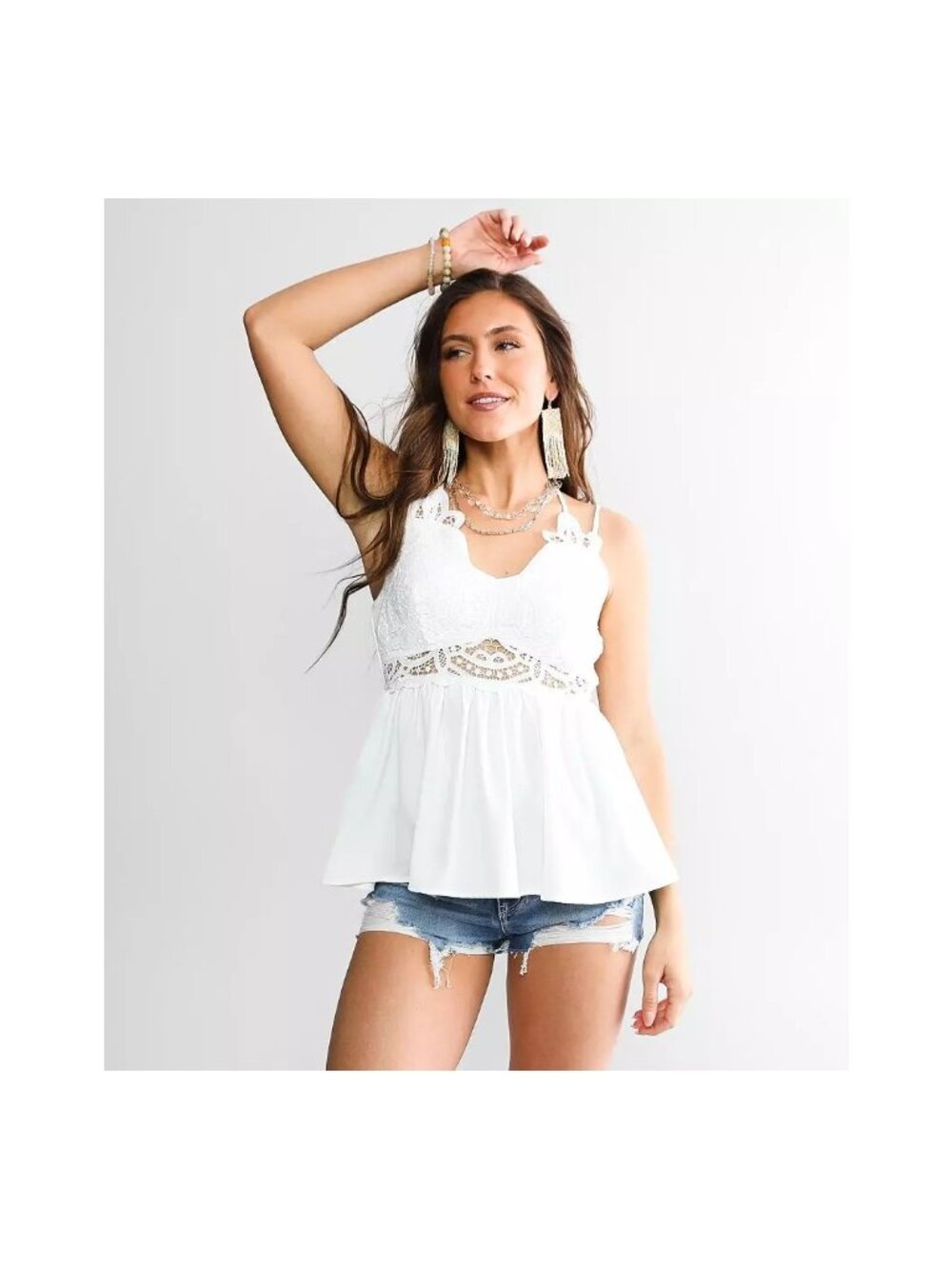 Buckle Willow & Root White Crochet Peplum Tank Top Women’s Size S Boho NEW